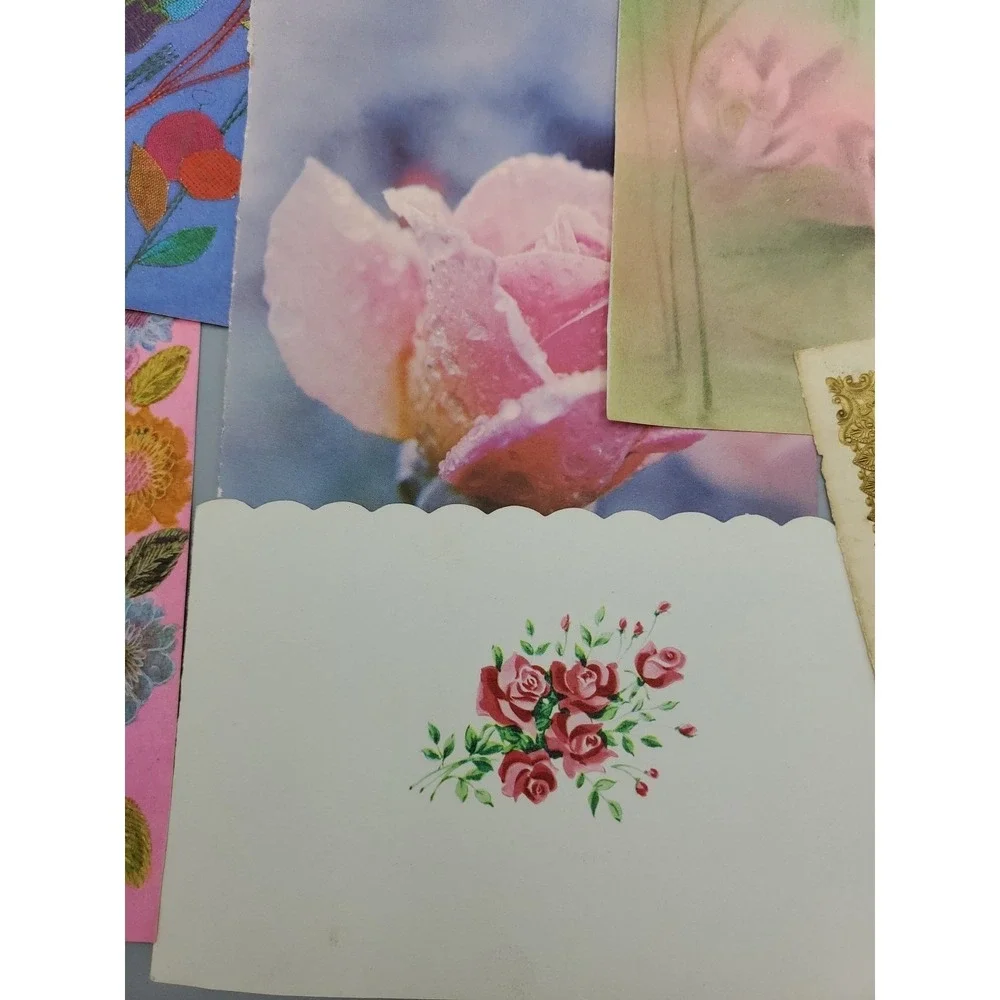 14 Old Vintage Used Greeting Card Fronts for Crafts‎ Flowers Lotus Rose Violet